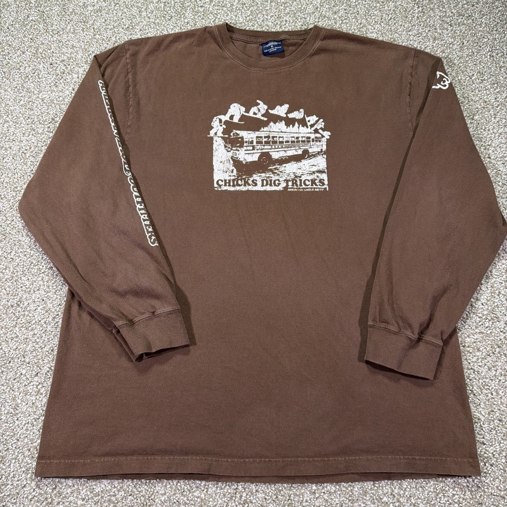 Vintage American Eagle Longsleeve Chicks Dig Tricks Snow Board Shirt XL Brown
